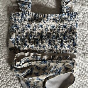 Floral Blue and White Kids Swim Bikini